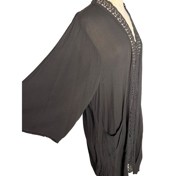 Time & True Black Cardigan Duster L-XL Gauze Goth Pockets Open Front Baggy - Picture 7 of 9